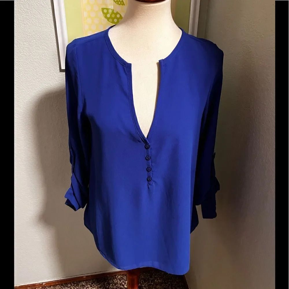 EUC Long Sleeve Med Naked Zebra Cobalt Blue V-Neck Top # 208